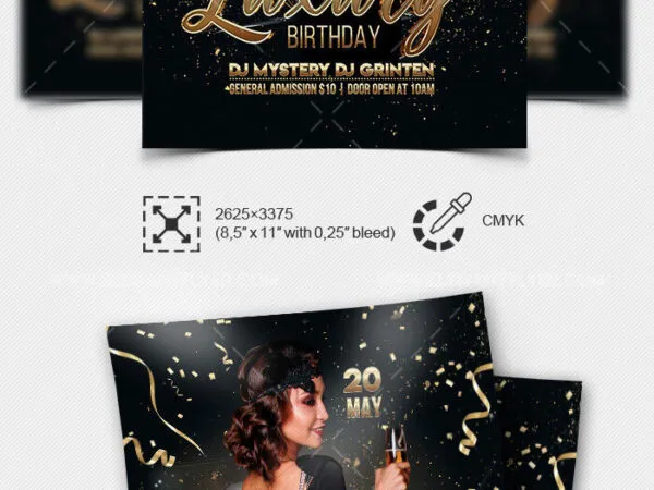 Luxury Golden Birthday Party Flyer Template 1
