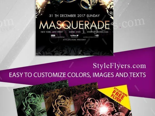 Luxury Sparkle Masquerade Celebration Flyer Template 1