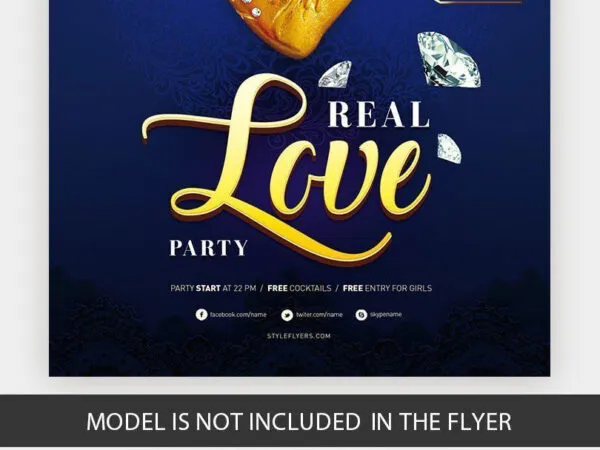 Luxury Valentines Day Party Flyer Template with Deep Blue Background 1