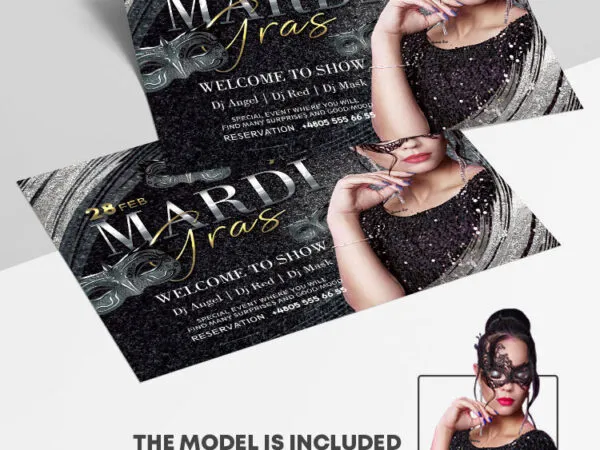 Luxury and Black and Silver Mardi Gras Flyer Template 1
