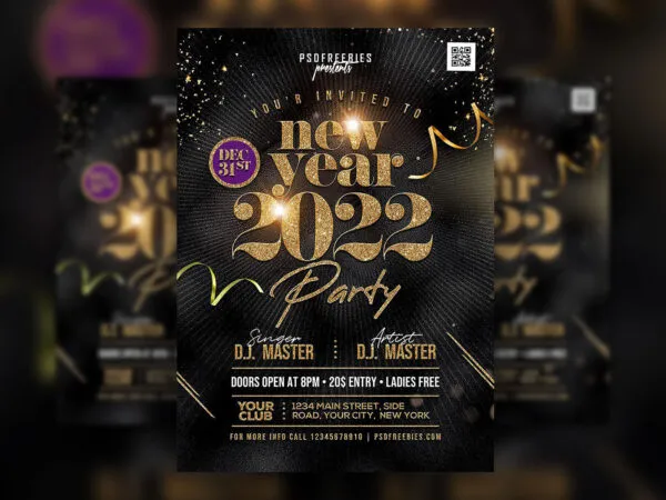 Luxury and Pattern New Year Party Flyer Template 1