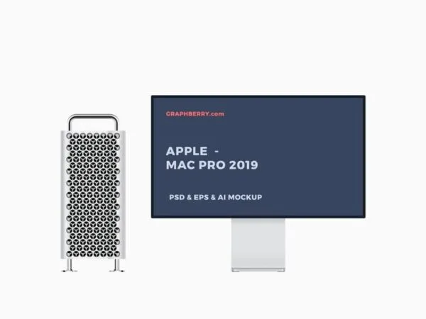Mac Pro Along with Pro Display in Front View Mockup 1