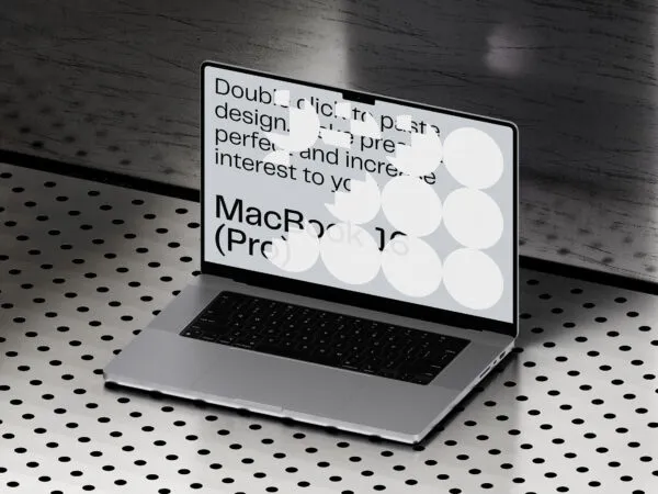 MacBook 16 Pro on Metal Surface in Perspective Vision 1