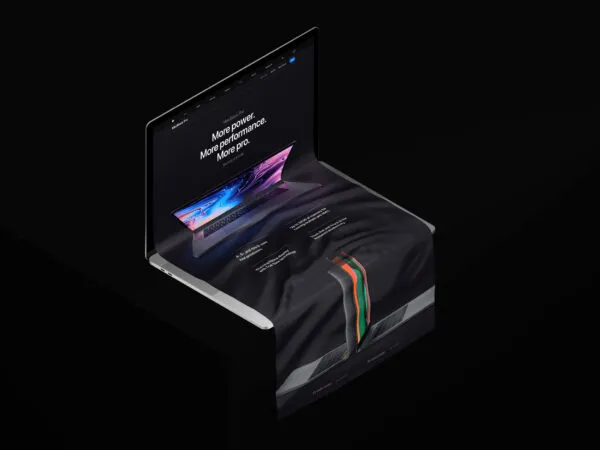 MacBook Covered by Long Wrinkled Scroll Mockup 1