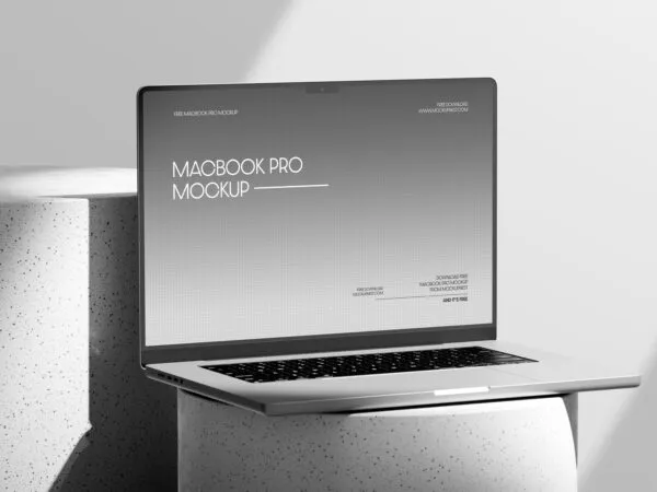 MacBook Pro Mockup on Round Podium 1