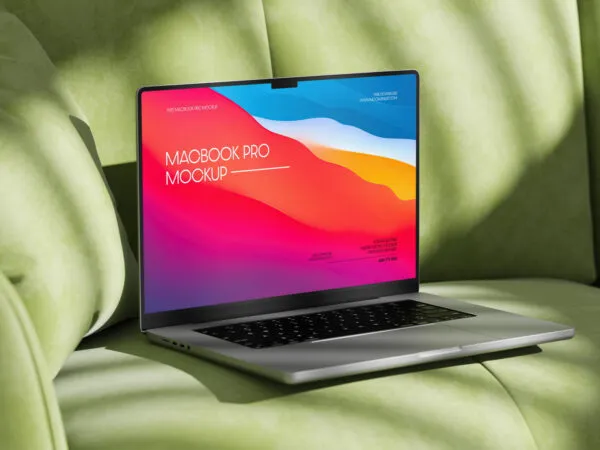 MacBook Pro Mockup on Sofa 1