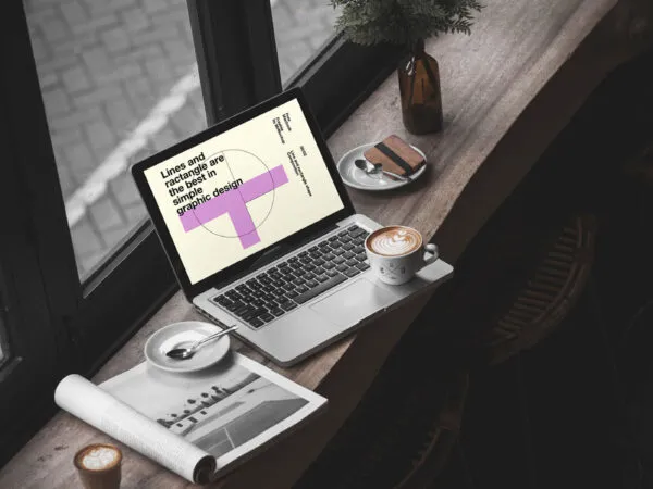 MacBook Pro in Cafe Environment Mockup 1