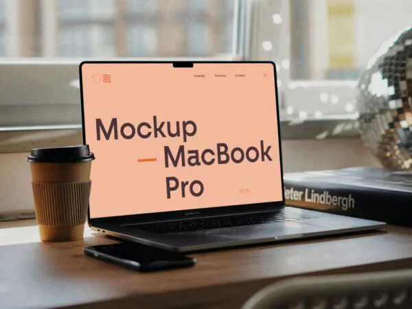 MacBook Pro on Writing Desk Mockup 1