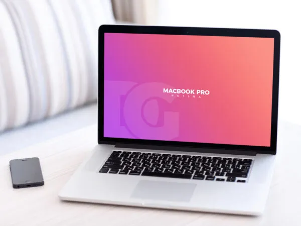 MacBook Pro with Retina Display Opened in Perspective View Mockup 1