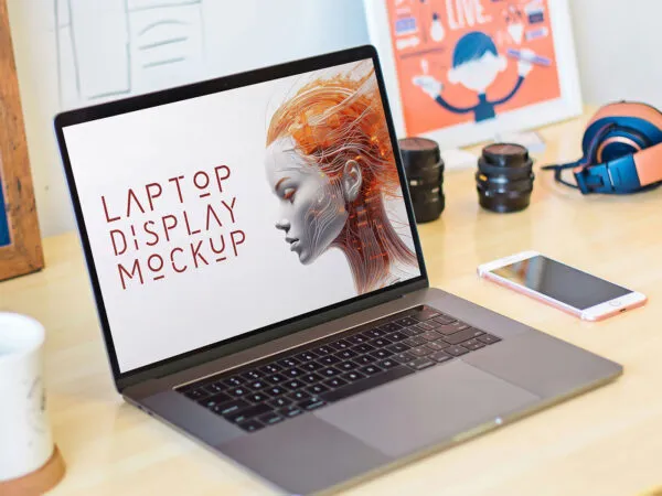 MacBook on Desk Mockup 1