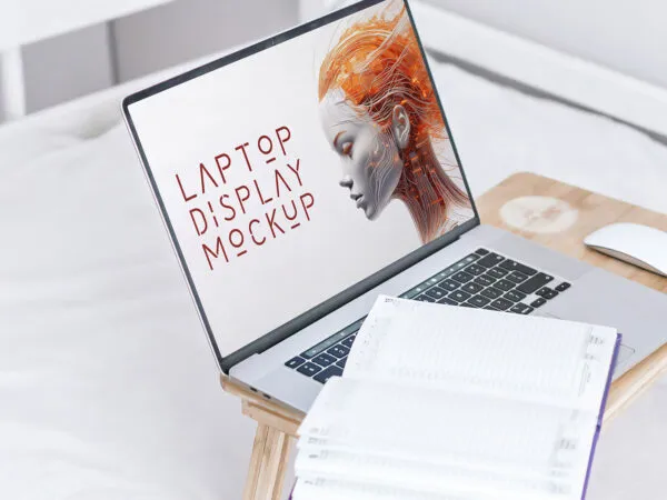 MacBook on Stand Mockup 1