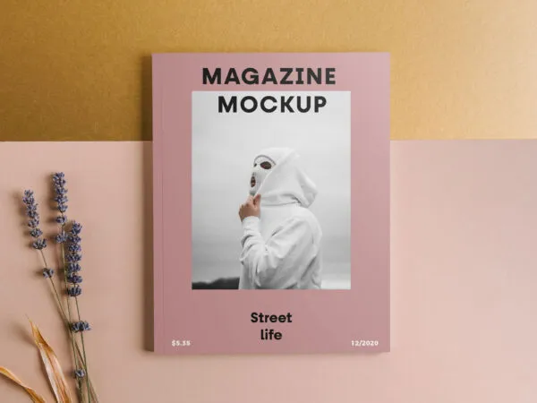 Magazine Cover Front View Laid On A Surface Mockup 1