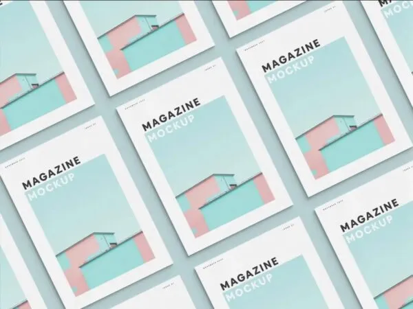 Magazine Cover Grid Mockup in Perspective View 1