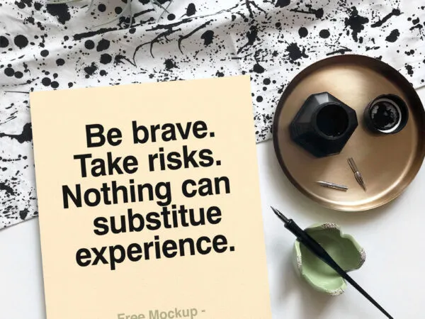 Magazine Cover Next to a Calligraphy Set Top View Mockup 1