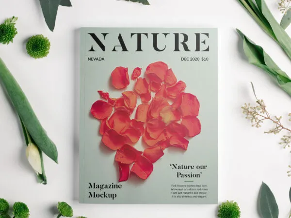 Magazine Cover Surrounded by Flowers Mockup 1