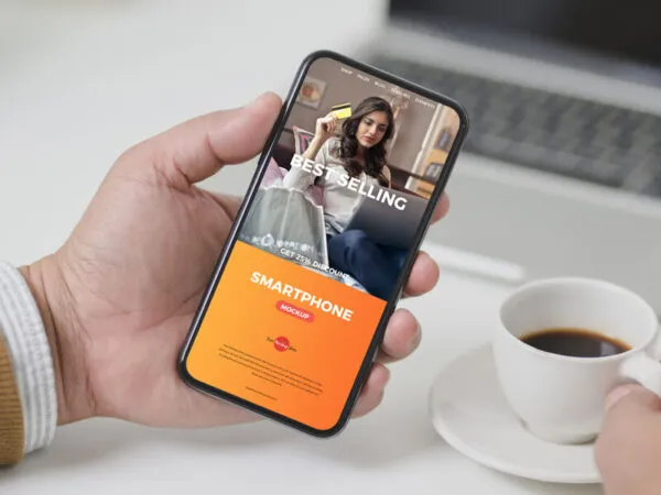 Man Holding a Full Screen Smartphone Mockup 1