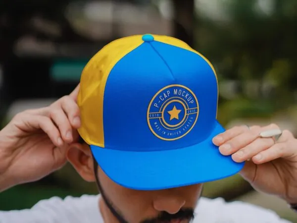 Man Wearing Summer P Cap Mockup 1
