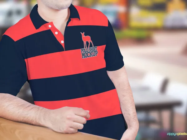 Man Wearing a Polo Shirt at the Bar Mockup 1