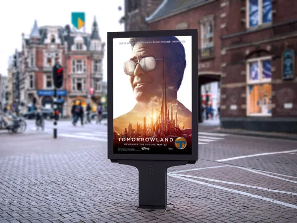 Market Vertical Outdoor Poster on Stand Advertisement Mockup 1