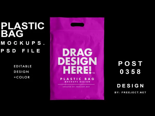 Matte Plastic Bag with Cutout Handles in Top View Mockup 1