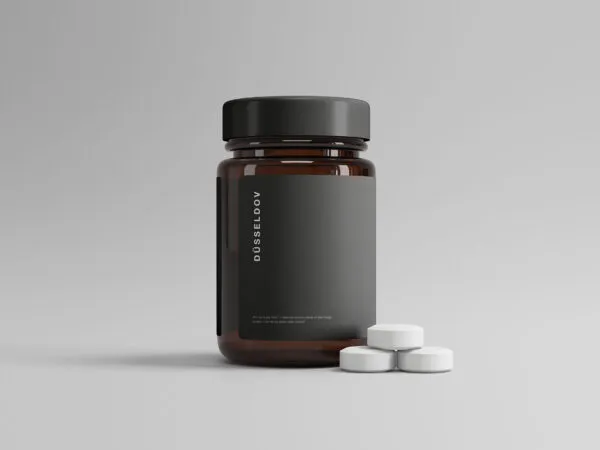 Medicine Glass Bottle with Pills Mockup 1
