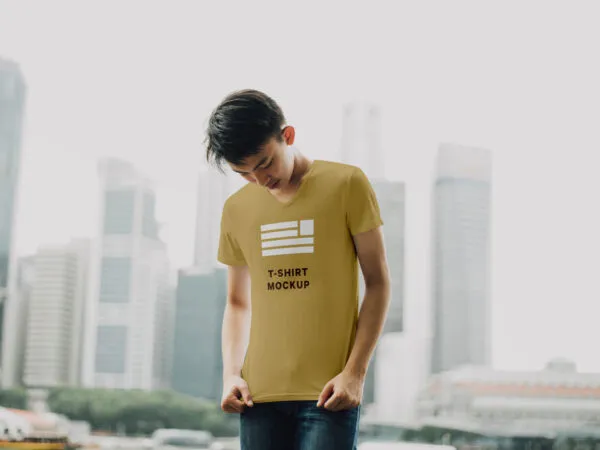 Mens T Shirt With an City Outdoor Background 1