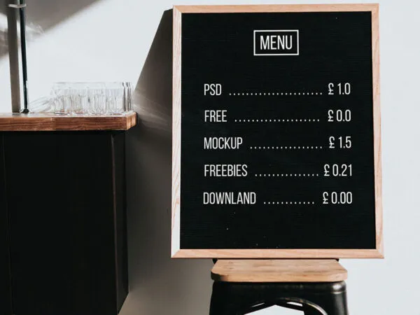 Menu Board Mockup on a Chair 1