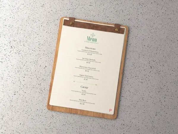 Menu Card on Wooden Board Mockup 1