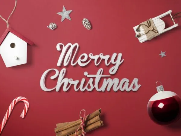 Merry Christmas Mockup Scene with Christmas Theme Background 1