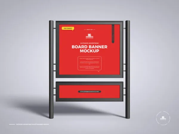 Metal Pole Advertising Banner Stand in the Front View Mockup 1