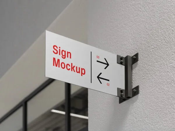 Metal Sign Mockup on Wall in Perspective Sight 1