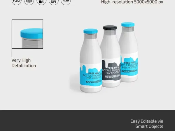 Milk Bottle Mockup in 3 Sights 1