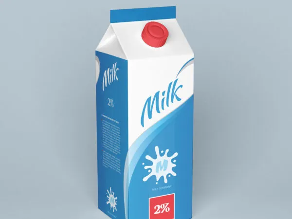 Milk Carton Standing in the Half side View Mockup 1