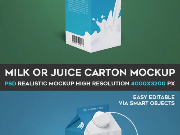 Milk Juice Carton Mockup in the Half Side View 1
