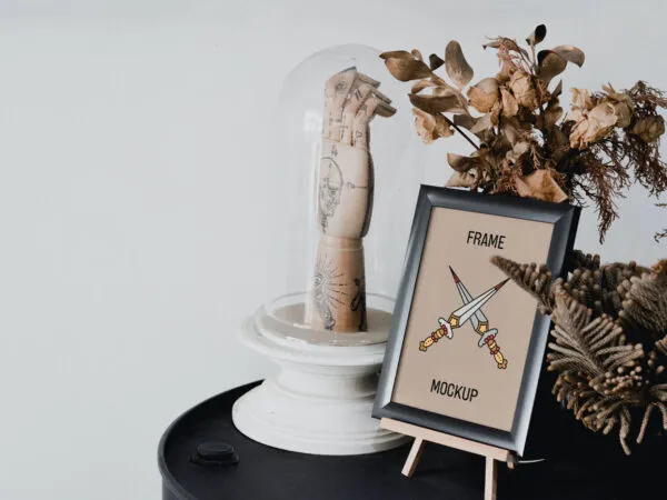 Mini Frame on a Dark Table Mockup 1