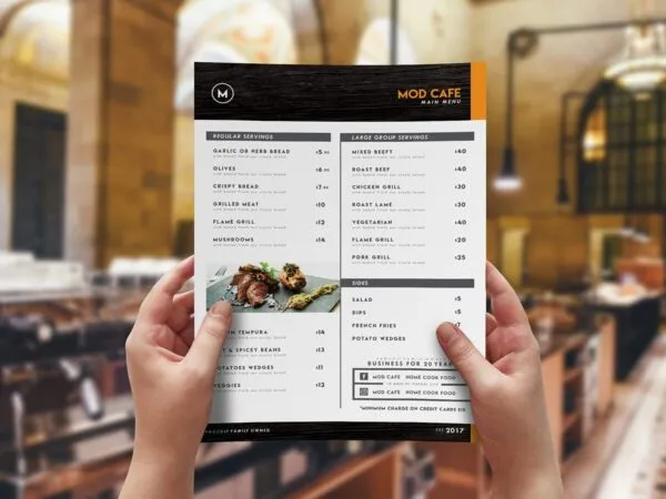 Minimal A4 and Tri Fold Menu Templates with a Black White Theme 1