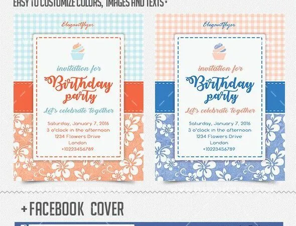 Minimal Birthday Party Flyer Template and Facebook Cover 1