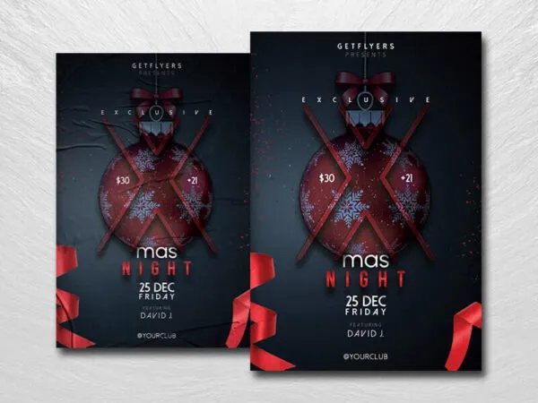 Minimal Christmas Party Flyer Template Featuring a Big Christmas Ball 1