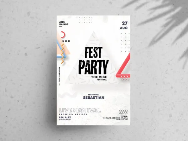 Minimal Festival Party Flyer Template Featuring a White Theme 1