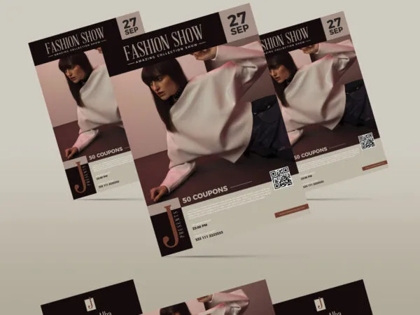 Minimal Flat Fashion Show Flyer and Business Card Template 1