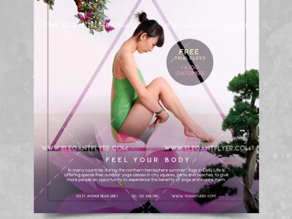 Minimal Floral Yoga Class Flyer and Facebook Cover Template 1
