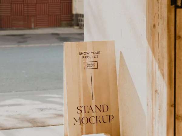 Minimal Outdoor Wood Stand Mockup 1