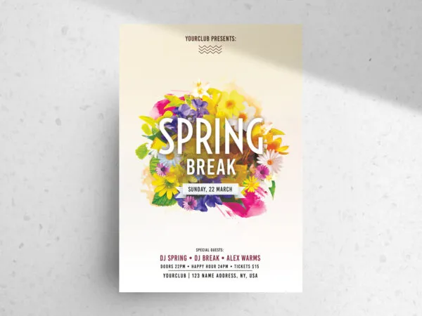 Minimal Spring Break and Club Events Flyer Template 1