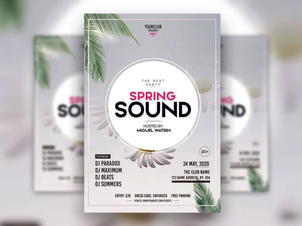 Minimal Spring Sound Party Flyer with White Yellow Green Color Scheme 1