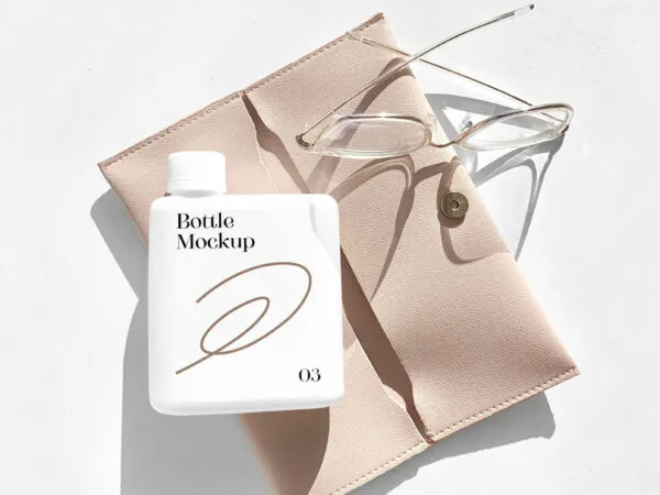 Minimal Square Bottle Mockup on Sunbeam Setting 1