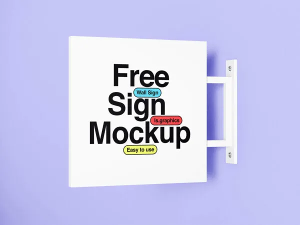 Minimal Square Sign Riveted on Wall Mockup 1