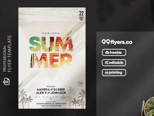 Minimal Tropical Endless Summer Flyer Template 1