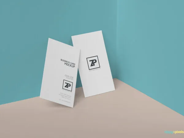 Minimal Wall Corner Vertical Business Cards Mockup 1