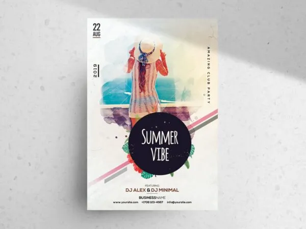 Minimal Watercolor Summer Party Flyer Poster Template 1