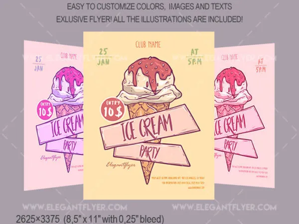Minimalistic Illustrative Ice Cream Party Flyer and Facebook Cover Template 1